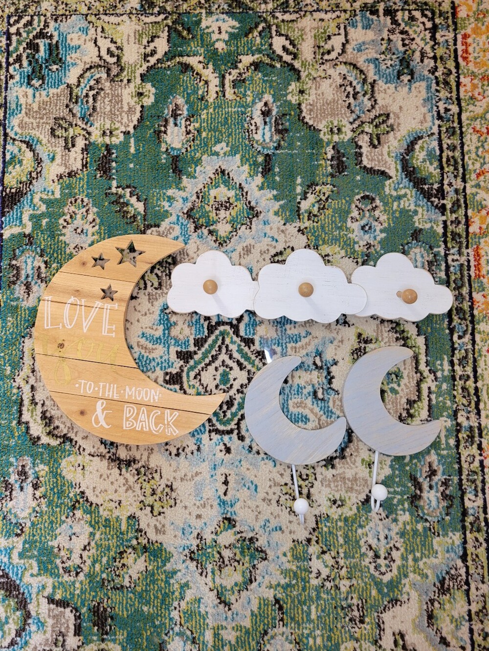 Lot Of 4 Wooden Moon And Star Nursery Decor Wall Hangings